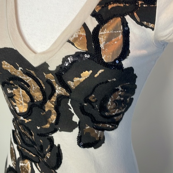 Express Elegant Black and Gold Floral Women's Top with Sequins - Picture 2 of 8